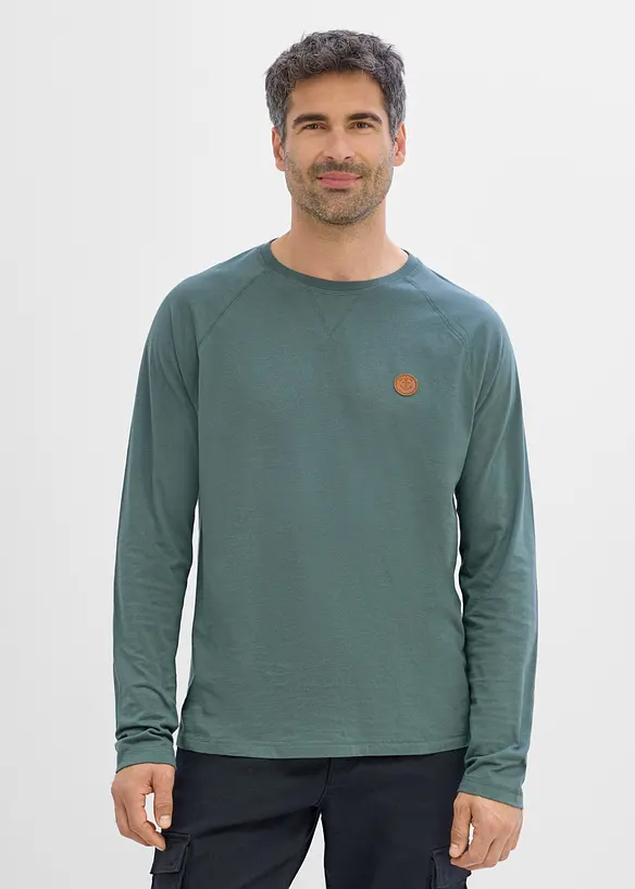 Langarmshirt aus reiner Bio-Baumwolle (2er Pack) in grün von vorne (im Anschnitt) - bonprix