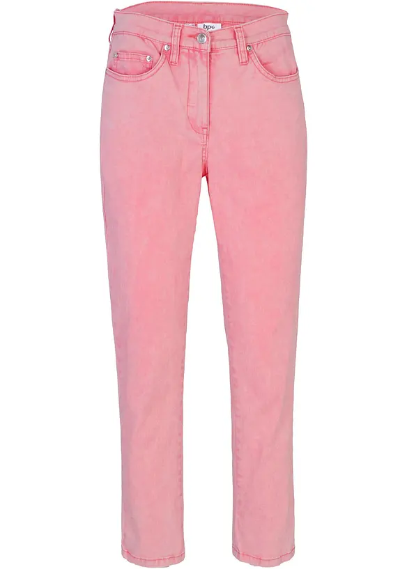 Verkürzte Twill-Hose im Used-Look aus Baumwoll-Mix in rosa von vorne - bonprix