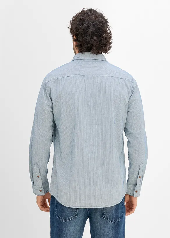 Jeanshemd, gestreift aus reiner Baumwolle in blau von hinten (im Anschnitt) - bonprix