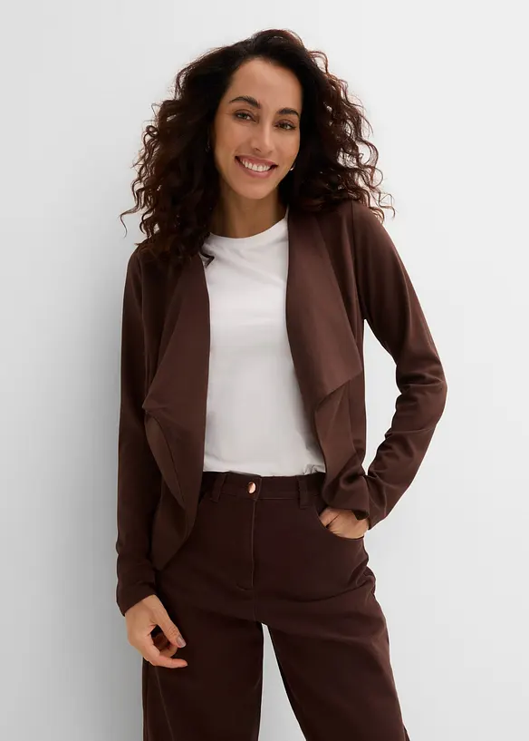 Jersey-Blazer aus Punto di Roma in braun von vorne (im Anschnitt) - bonprix