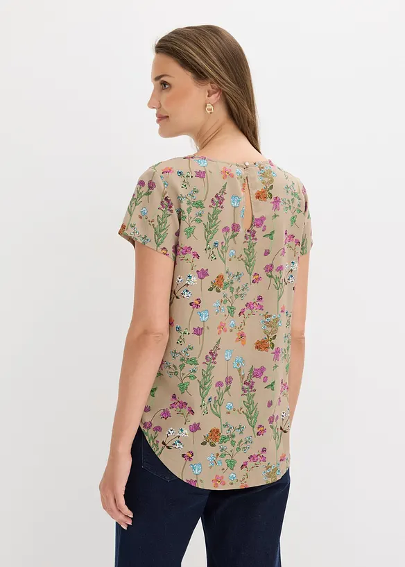 Blusenshirt mit Rundhals-Ausschnitt in braun von hinten (im Anschnitt) - bonprix