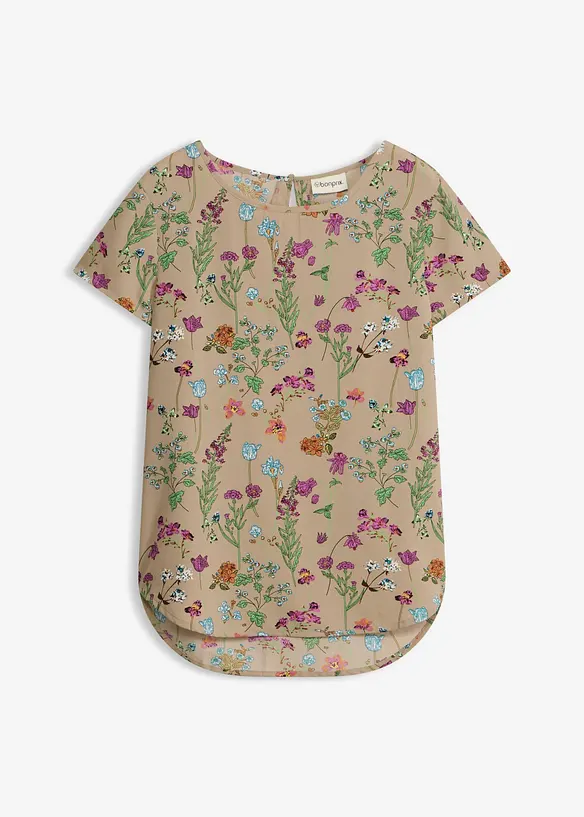 Blusenshirt mit Rundhals-Ausschnitt in braun von vorne - bonprix