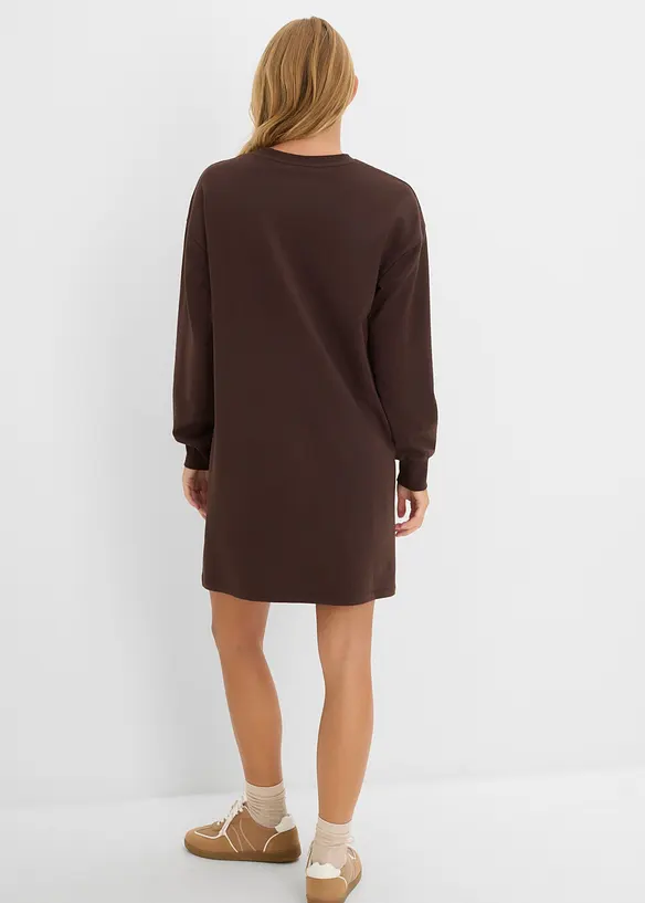Sweatkleid aus reiner Bio-Baumwolle in braun von hinten (Totalaufnahme) - bonprix