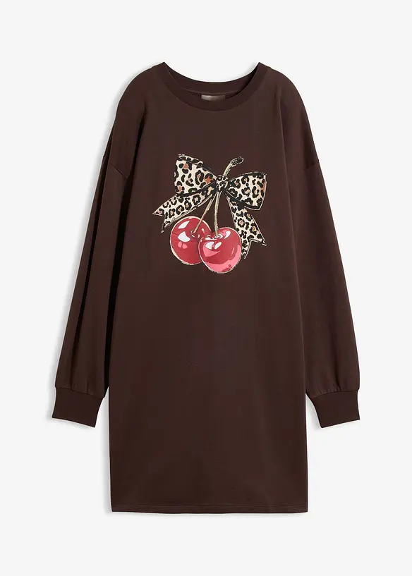 Sweatkleid aus reiner Bio-Baumwolle in braun von vorne - bonprix