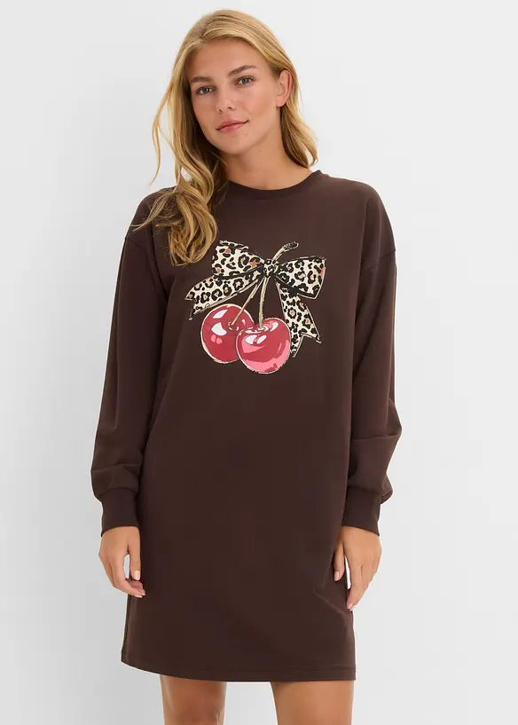 Sweatkleid aus reiner Bio-Baumwolle in braun von vorne (Totalaufnahme) - bonprix