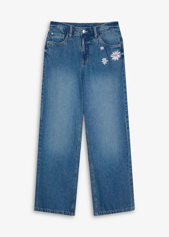 Wide-Leg-Jeans Mid Waist in blau von vorne - bonprix