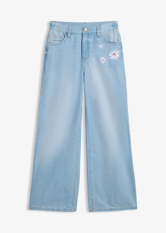 Wide-Leg-Jeans Mid Waist in blau von vorne - bonprix