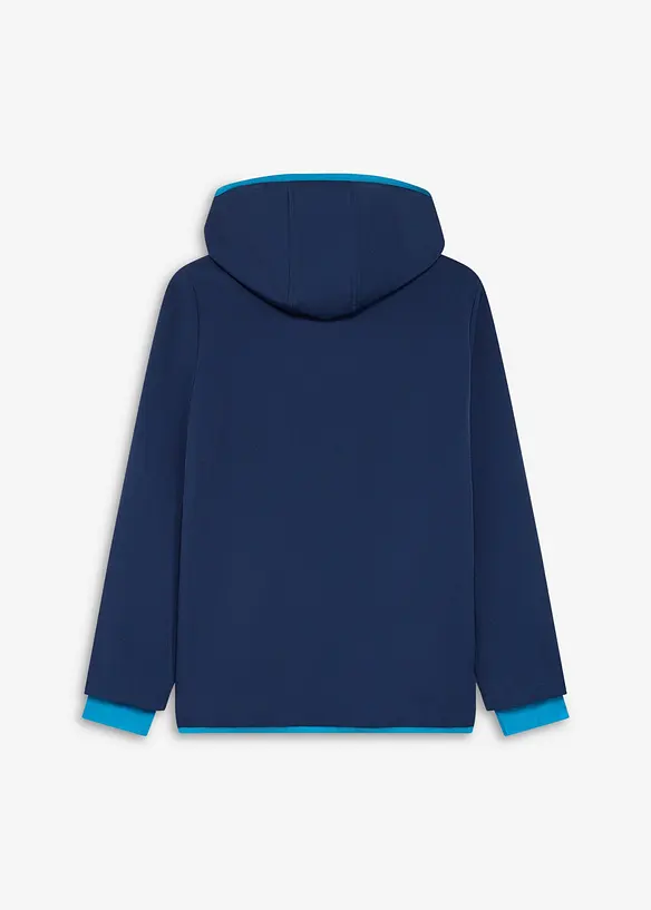 Windabweisende Softshelljacke mit abnehmbarer Kapuze in blau von hinten - bonprix
