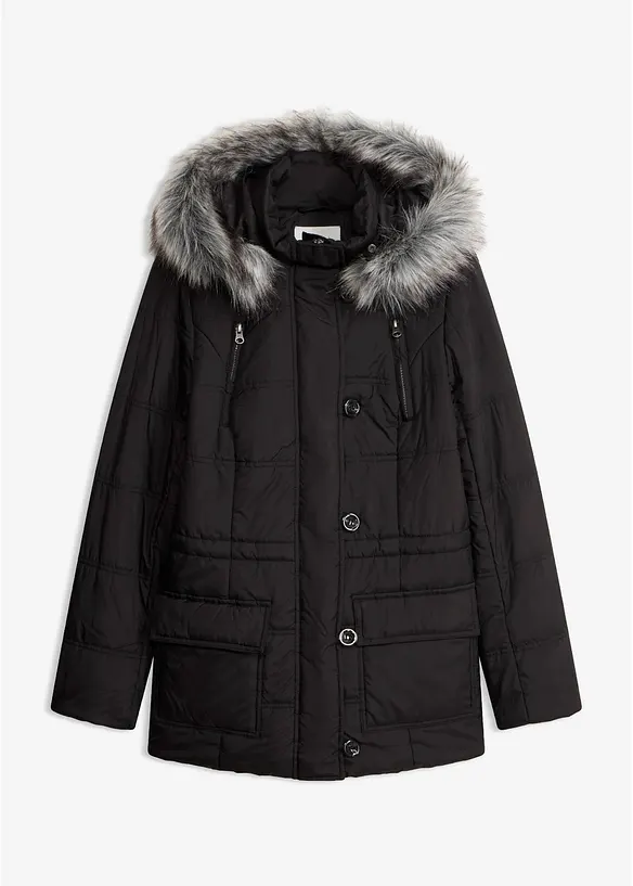 Steppjacke mit Kapuze in schwarz von vorne - bonprix