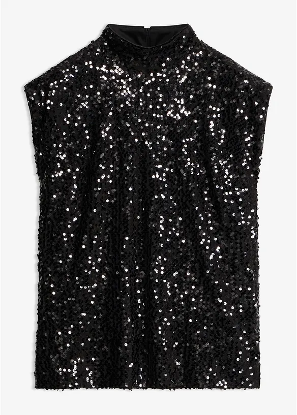 Pailletten-Top in schwarz von vorne - bonprix