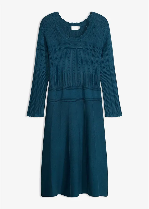 Strickkleid mit Ajourmuster in petrol von vorne - bonprix