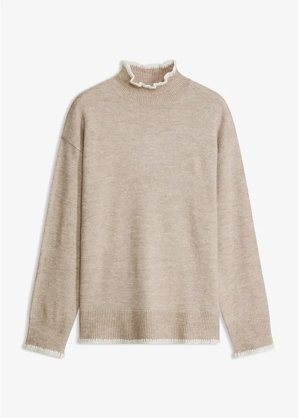 Pullover mit Stehkragen in beige von vorne - bonprix Pullover mit Stehkragen in beige von vorne - bonprix