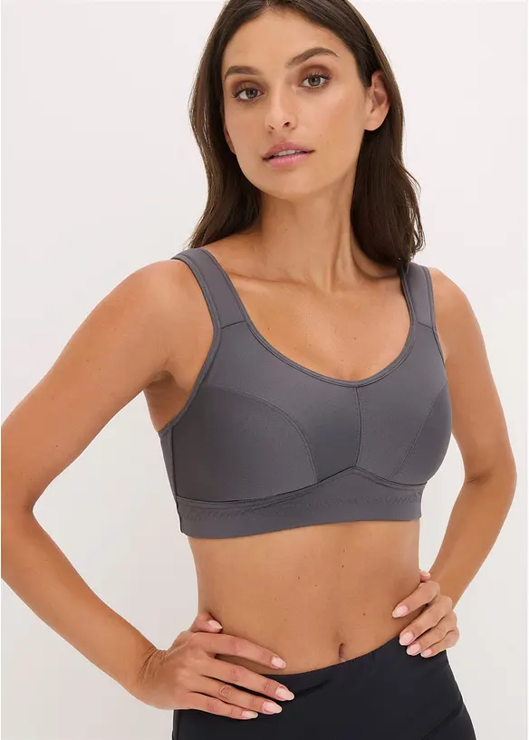 Sport-BH mit mittlerem Halt (2er Pack) in grau von vorne (im Anschnitt) - bonprix