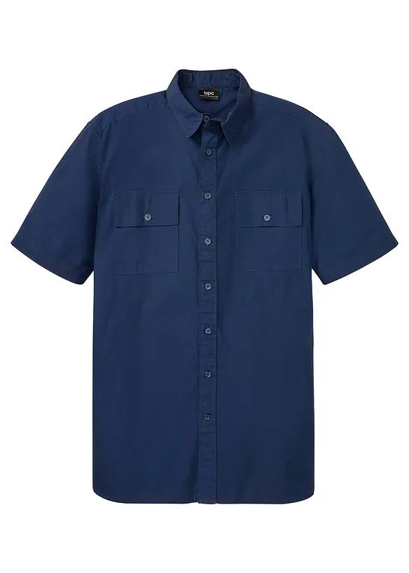 Kurzarmhemd aus Baumwolle in Regular Fit in blau von vorne - bonprix