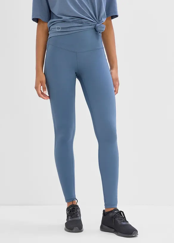 Komfort Sport-Leggings mit Handytasche, schnelltrocknend in blau von vorne - bonprix