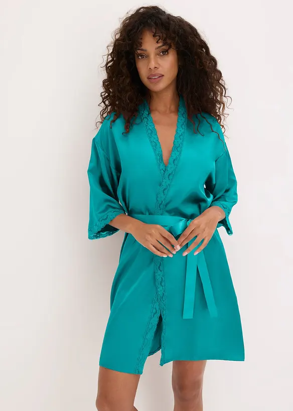 Satin Kimono in grün von vorne (Totalaufnahme) - bonprix