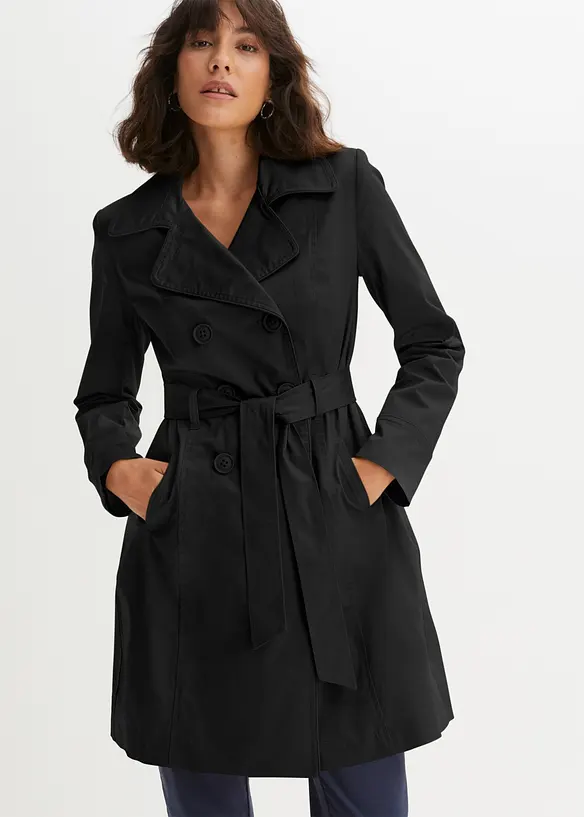 Trenchcoat aus Baumwolle in schwarz von vorne (Totalaufnahme) - bonprix
