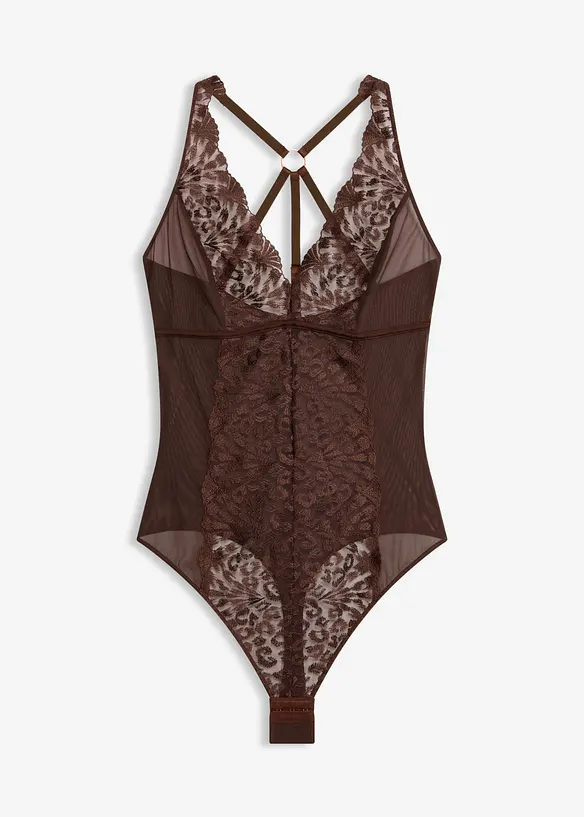 Stringbody o. Bügel mit edler Stickerei in braun von vorne - bonprix