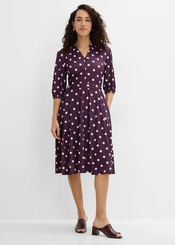 Jerseykleid mit Bindeband in lila von vorne (Totalaufnahme) - bonprix Jerseykleid mit Bindeband in lila von vorne (Totalaufnahme) - bonprix