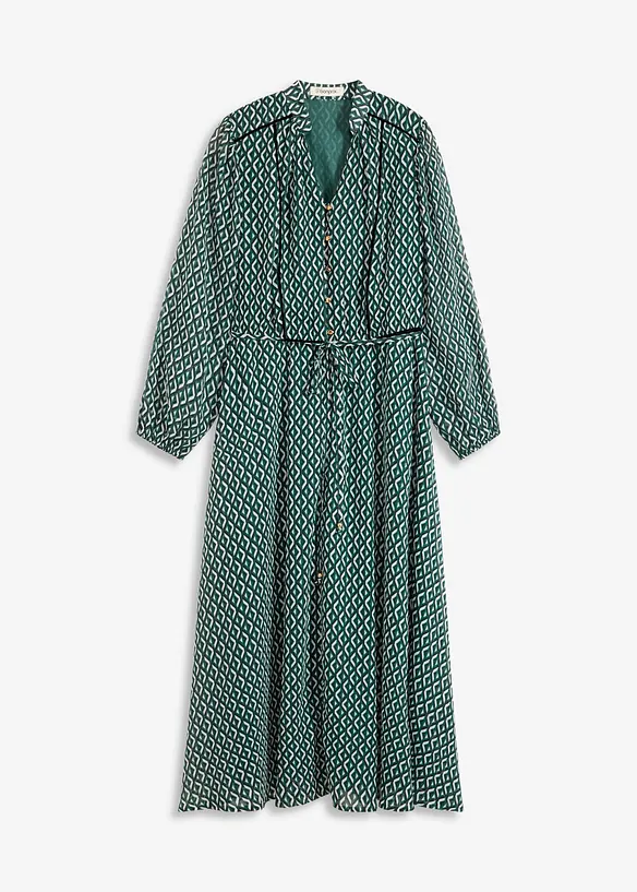 Chiffonkleid mit Kontrast-Pipings in schwarz von vorne - bonprix