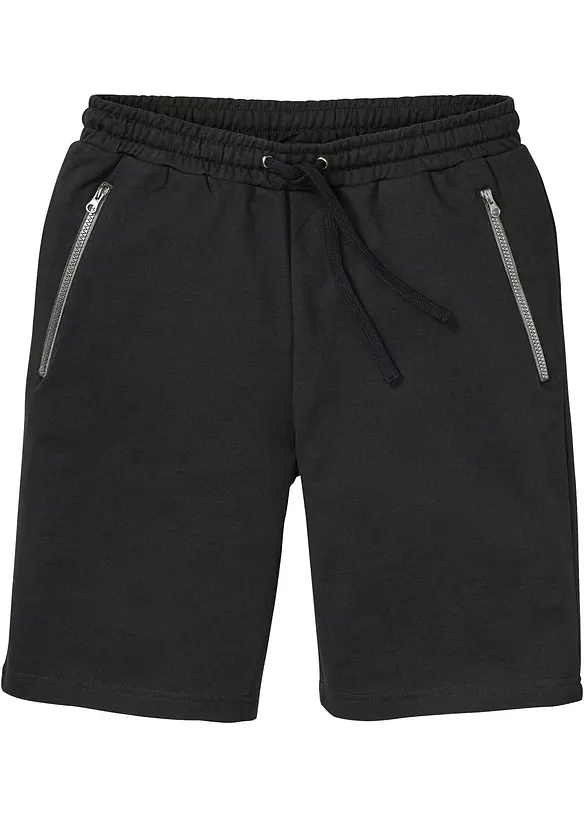 Sweat-Bermuda mit Reißverschlusstaschen in Regular Fit in schwarz von vorne - bonprix