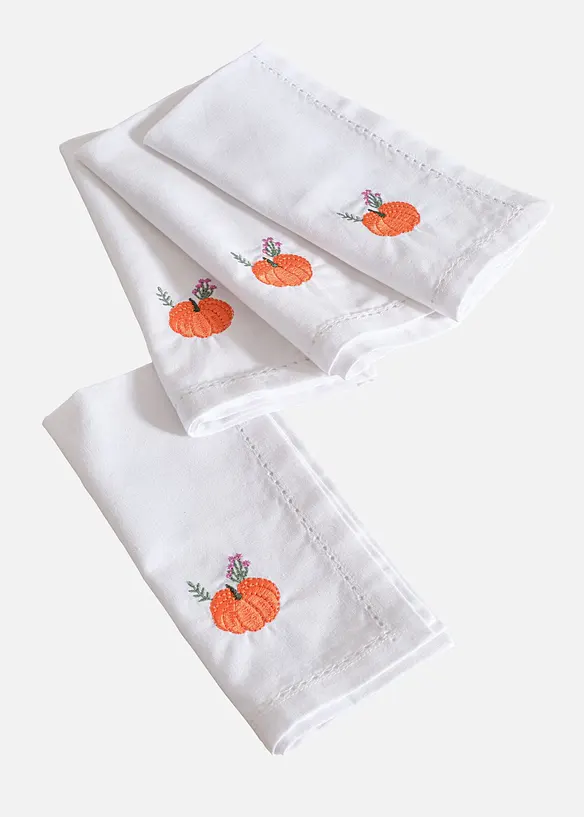 Stoffservietten aus Bio-Baumwolle mit Stickerei (4er Pack) in weiß von vorne - bonprix