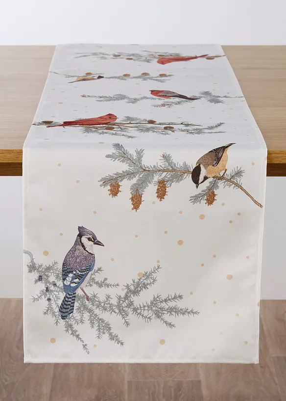 Tischläufer mit Wintervögeln in beige von vorne - bonprix