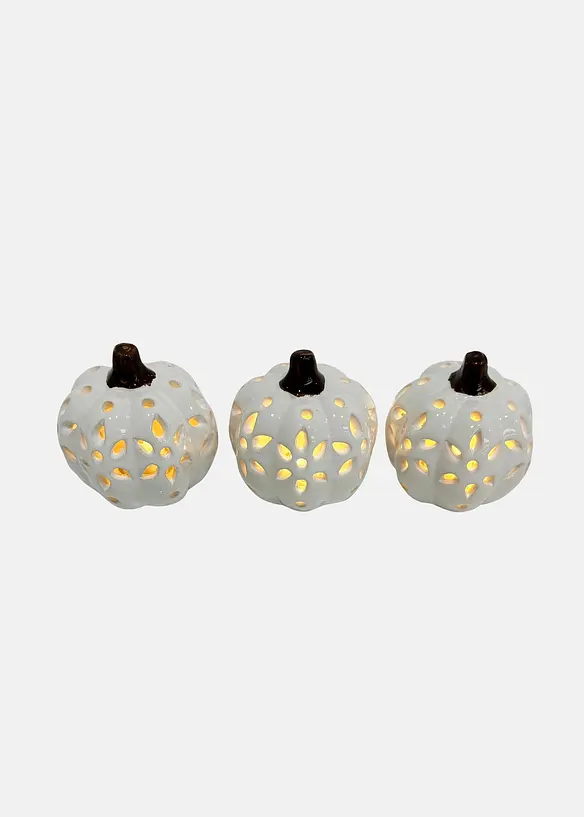 LED-Deko-Objekt Kürbisse mit Ausstanzungen (3er Pack) in weiß - bonprix