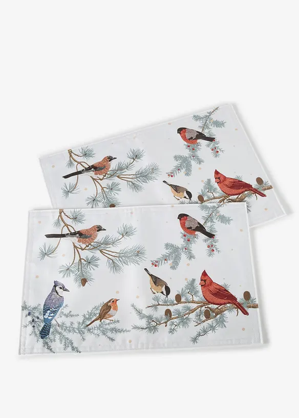 Tischsets mit Wintervögeln (2er Pack) in beige von vorne - bonprix