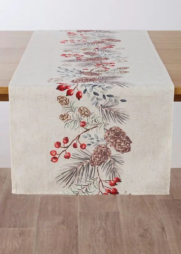 Tischläufer mit Leinenanteil in beige von vorne - bonprix