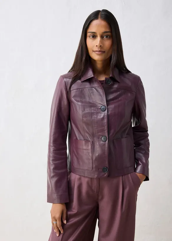 Lederjacke aus softem Lammnappa in lila von vorne (im Anschnitt) - bonprix