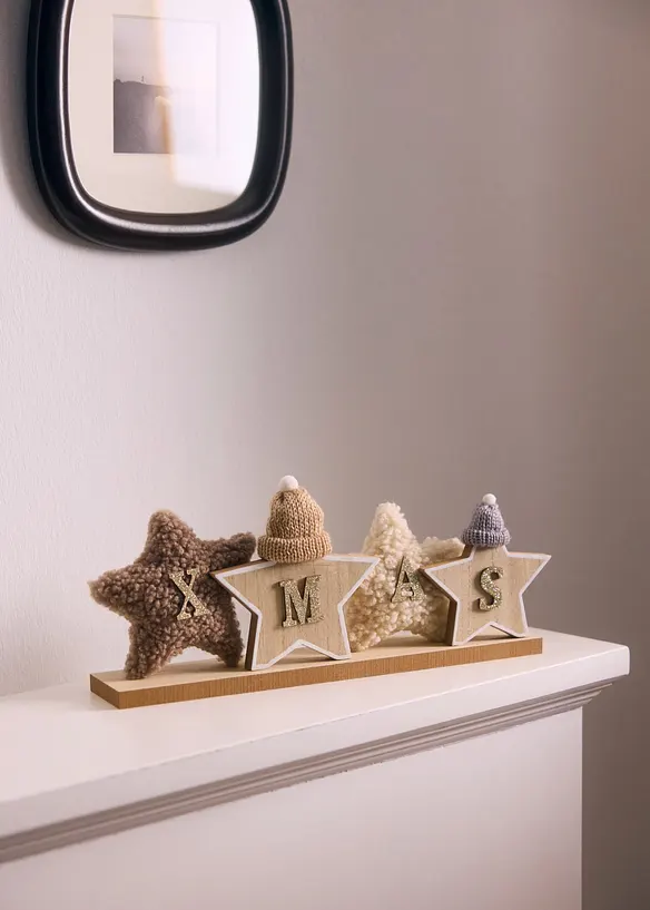 Deko-Objekt XMAS mit Plüsch-Sternen in beige (Ambiente) - bonprix