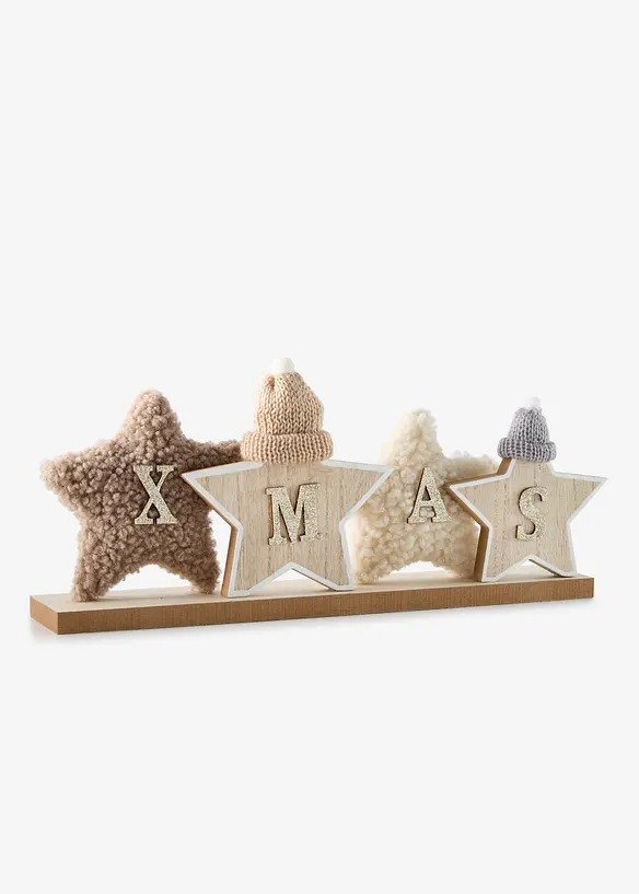 Deko-Objekt XMAS mit Plüsch-Sternen in beige von vorne - bonprix