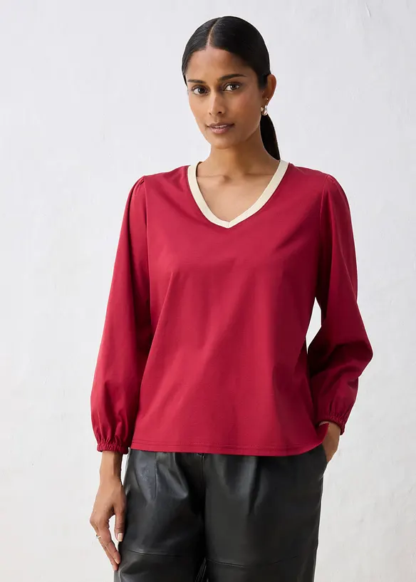 Langarmshirt aus Baumwoll-Seiden-Mix in rot von vorne (im Anschnitt) - bonprix Langarmshirt aus Baumwoll-Seiden-Mix in rot von vorne (im Anschnitt) - bonprix