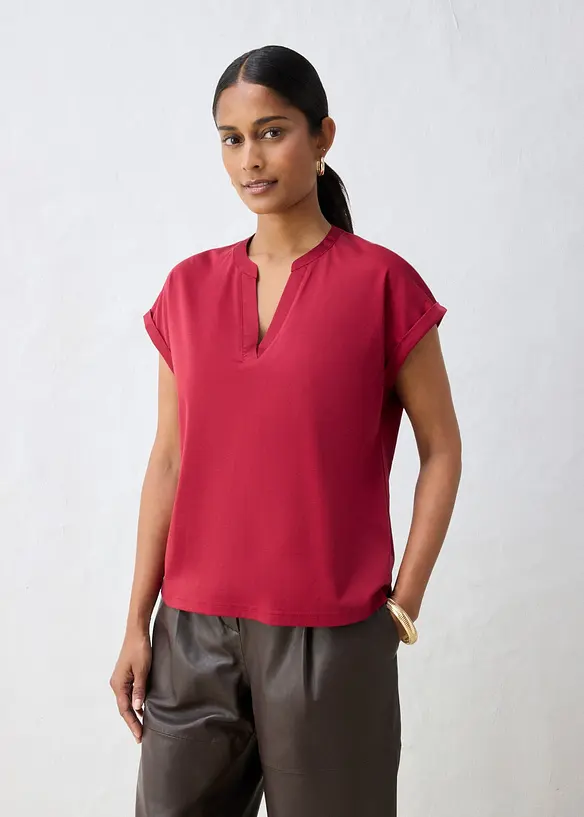 Shirt aus glattem Baumwoll-Seiden-Mix in rot von vorne (im Anschnitt) - bonprix Shirt aus glattem Baumwoll-Seiden-Mix in rot von vorne (im Anschnitt) - bonprix