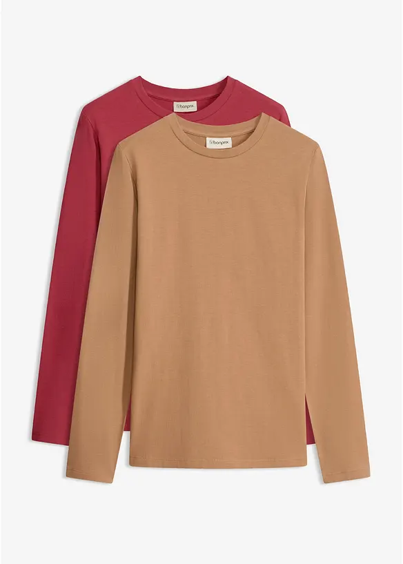 Slim-Fit Shirt mit reiner Bio-Baumwolle (2er Pack) in rot von vorne - bonprix Slim-Fit Shirt mit reiner Bio-Baumwolle (2er Pack) in rot von vorne - bonprix