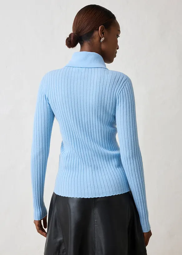 Feinstrickpullover aus Merinowolle in blau von hinten (im Anschnitt) - bonprix Feinstrickpullover aus Merinowolle in blau von hinten (im Anschnitt) - bonprix