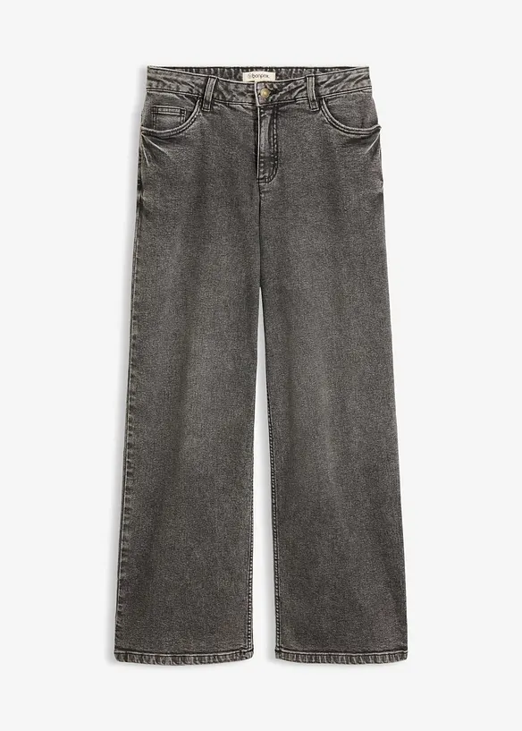 Wide-Leg-Jeans Mid Waist in grau von vorne - bonprix