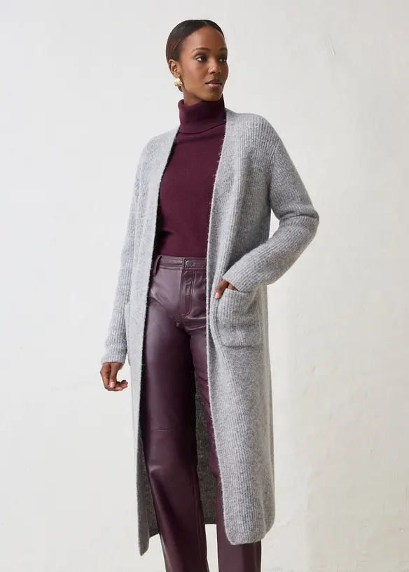 Strickmantel mit Alpaka in grau von vorne (im Anschnitt) - bonprix