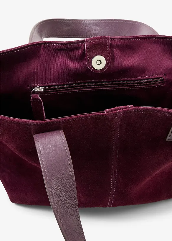 Handtasche aus Veloursleder in rot geöffnet - bonprix