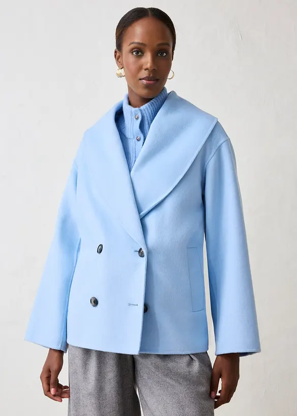 Oversize Jacke aus weichem Woll-Mix in blau von vorne (im Anschnitt) - bonprix