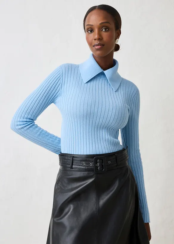 Feinstrickpullover aus Merinowolle in blau von vorne (im Anschnitt) - bonprix Feinstrickpullover aus Merinowolle in blau von vorne (im Anschnitt) - bonprix