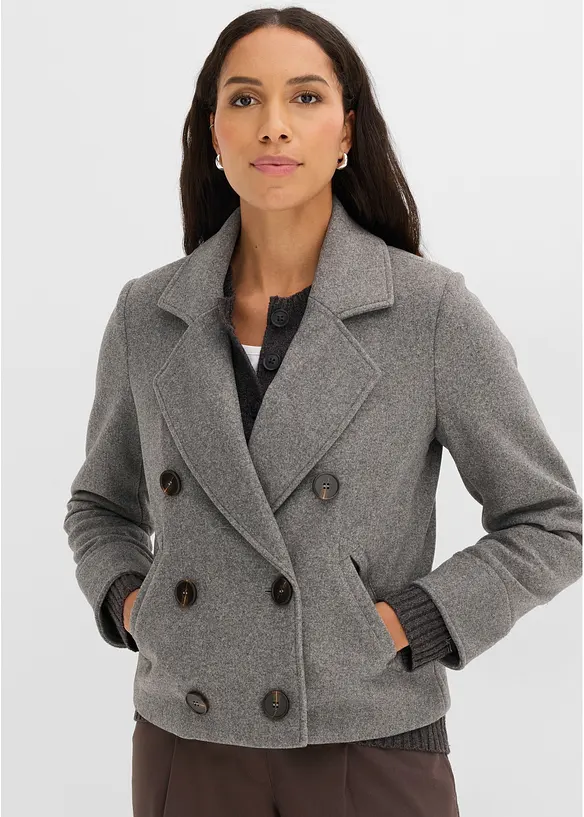 Kurze Jacke in Wolloptik in grau von vorne (im Anschnitt) - bonprix