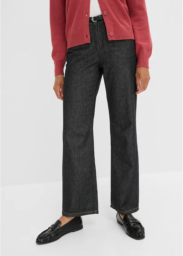 Straight-Jeans Mid Waist in schwarz von vorne - bonprix Straight-Jeans Mid Waist in schwarz von vorne - bonprix