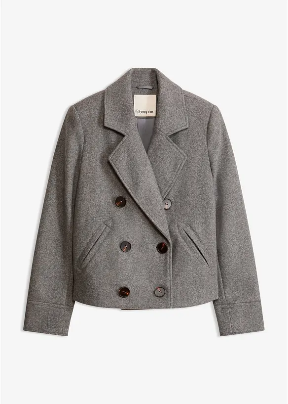 Kurze Jacke in Wolloptik in grau von vorne - bonprix