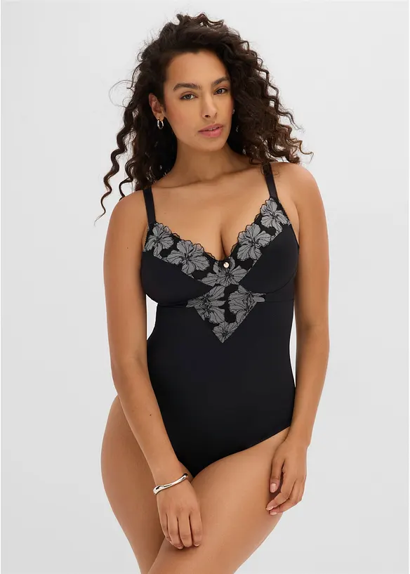 Medium Shape Body ohne Bügel mit Stickerei in schwarz von vorne (Totalaufnahme) - bonprix