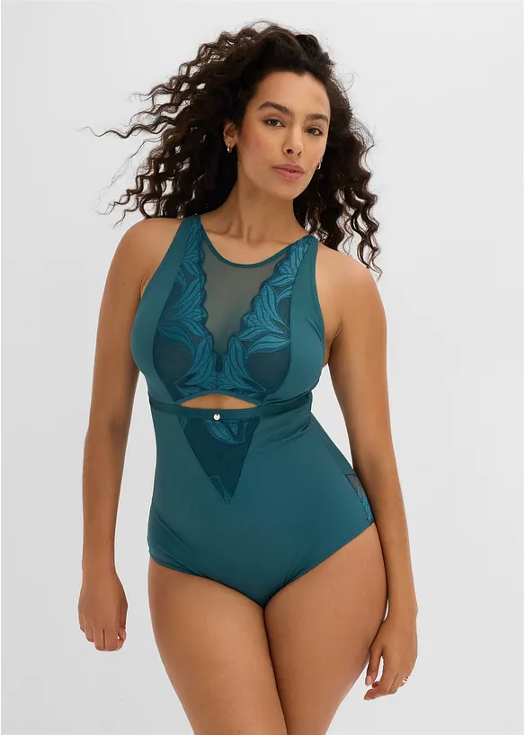 Medium Shape Body mit Spitze in petrol von vorne (Totalaufnahme) - bonprix