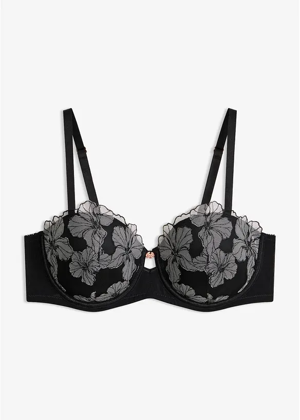 Balconette-BH mit edler Stickerei in schwarz von vorne - bonprix