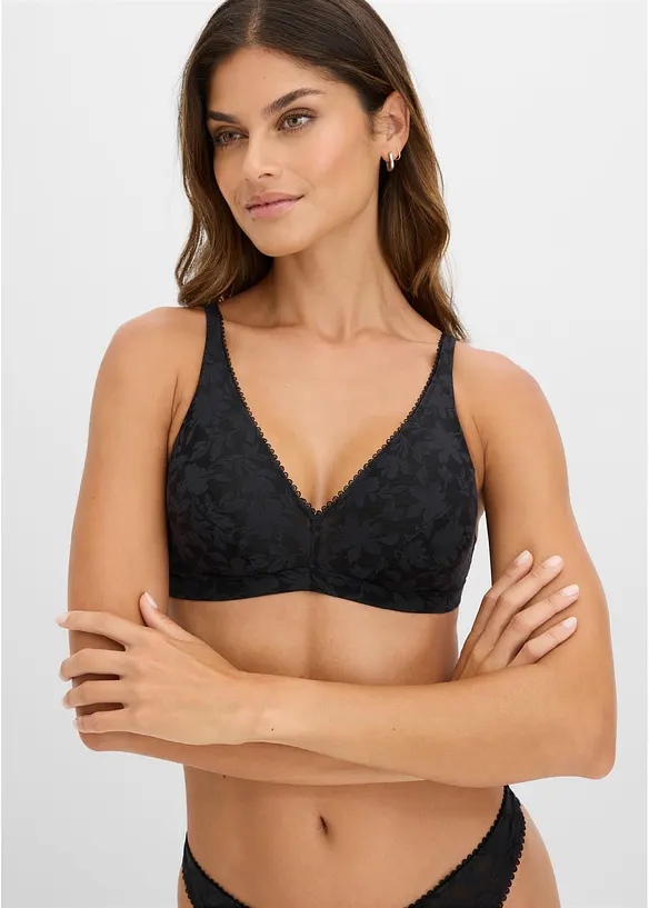 Bralette ohne Bügel mit weichem Material in schwarz von vorne (im Anschnitt) - bonprix