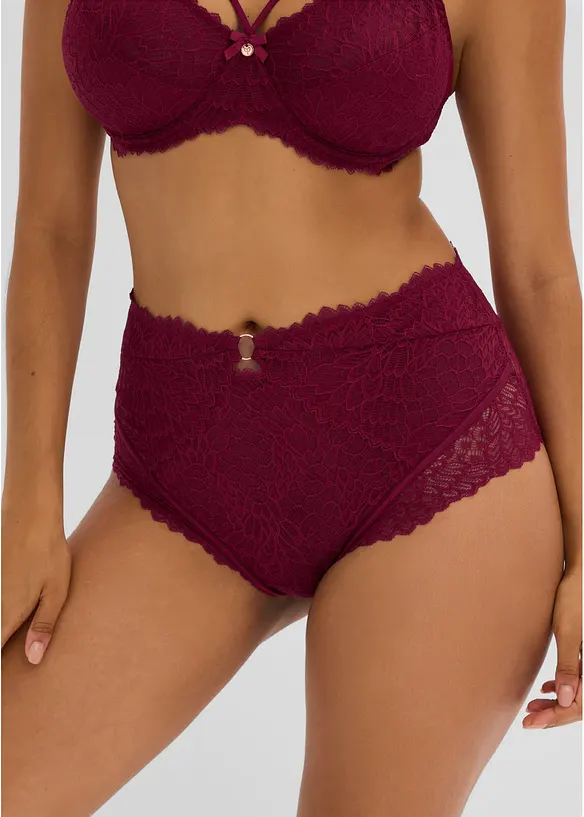 Highwaist Panty aus zarter Spitze in lila von vorne - bonprix